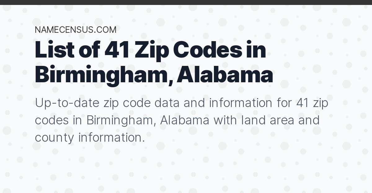 Birmingham Zip Codes List Of 41 Zip Codes In Birmingham Alabama