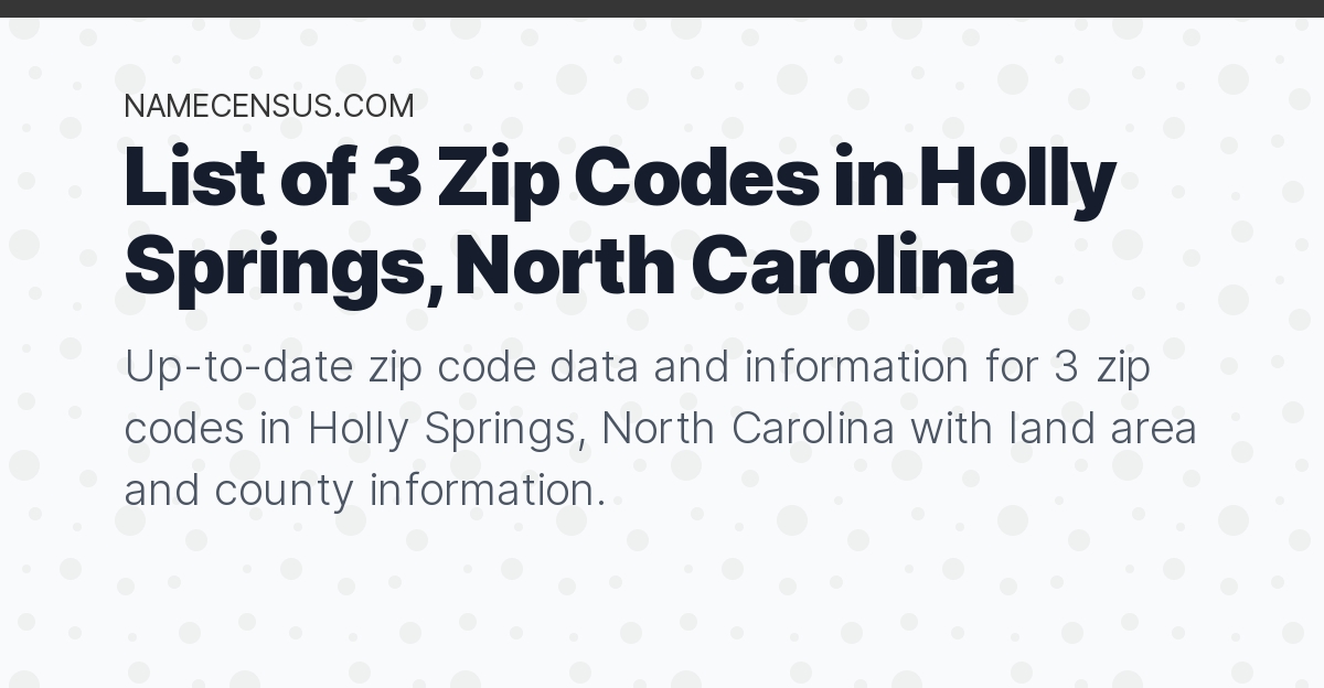 Holly Springs Zip Codes List of 3 Zip Codes in Holly Springs, North